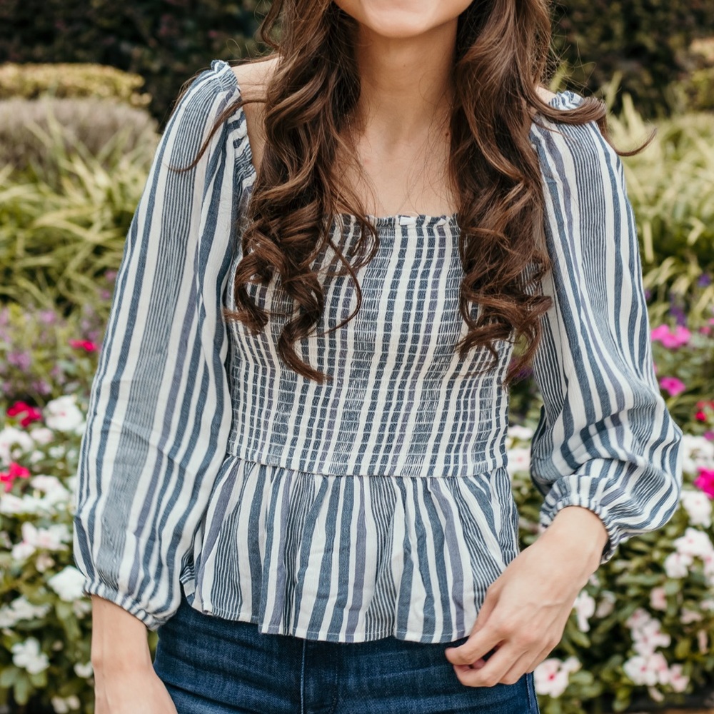 AE Striped Smocked Peplum Blouse